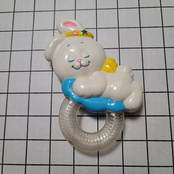 Vintage Angel Bunny‎ Mattel Baby Teething Ring Sleeping on a Blue Cloud Teething - Picture 4 of 6